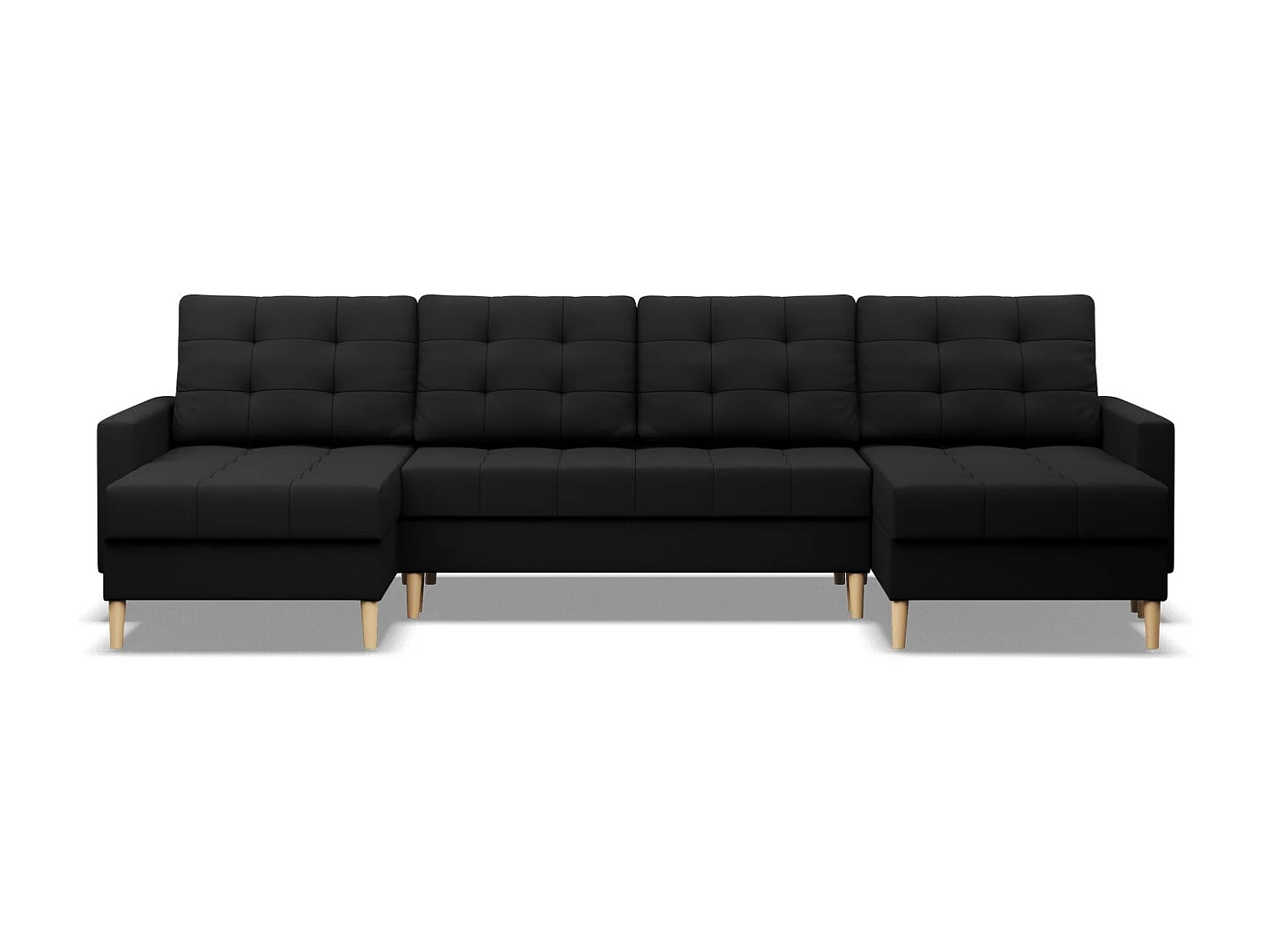 Canapé d'angle en U avec fonction sommeil, 2 méridiennes, Noir