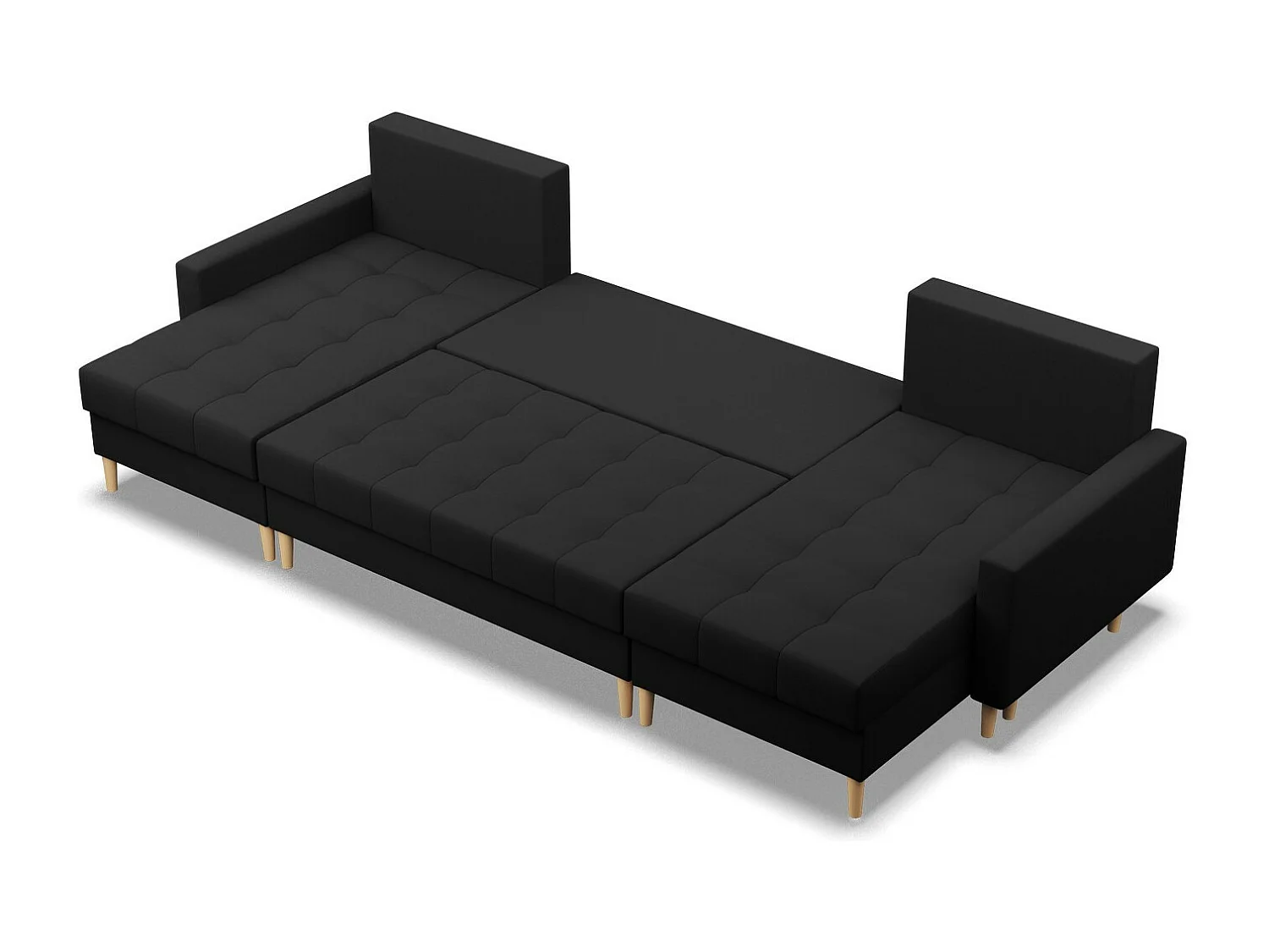 Canapé d'angle en U avec fonction sommeil, 2 méridiennes, Noir