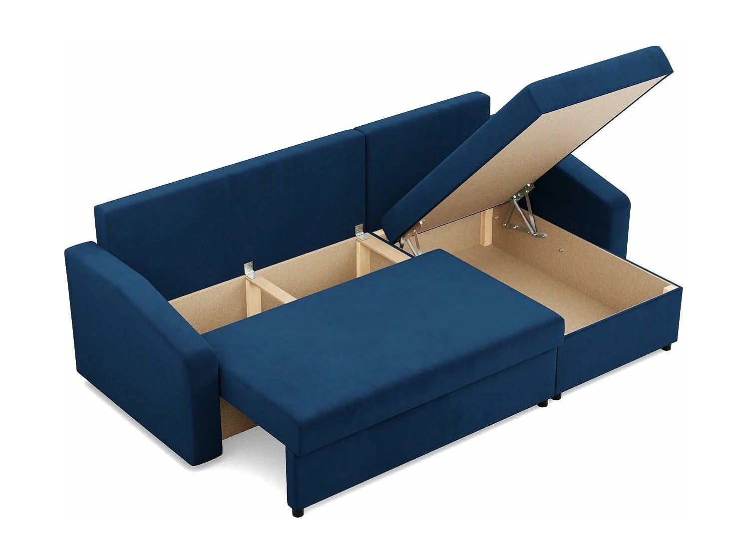 Canapé d'angle avec fonction couchage, Bonell, Bleu foncé