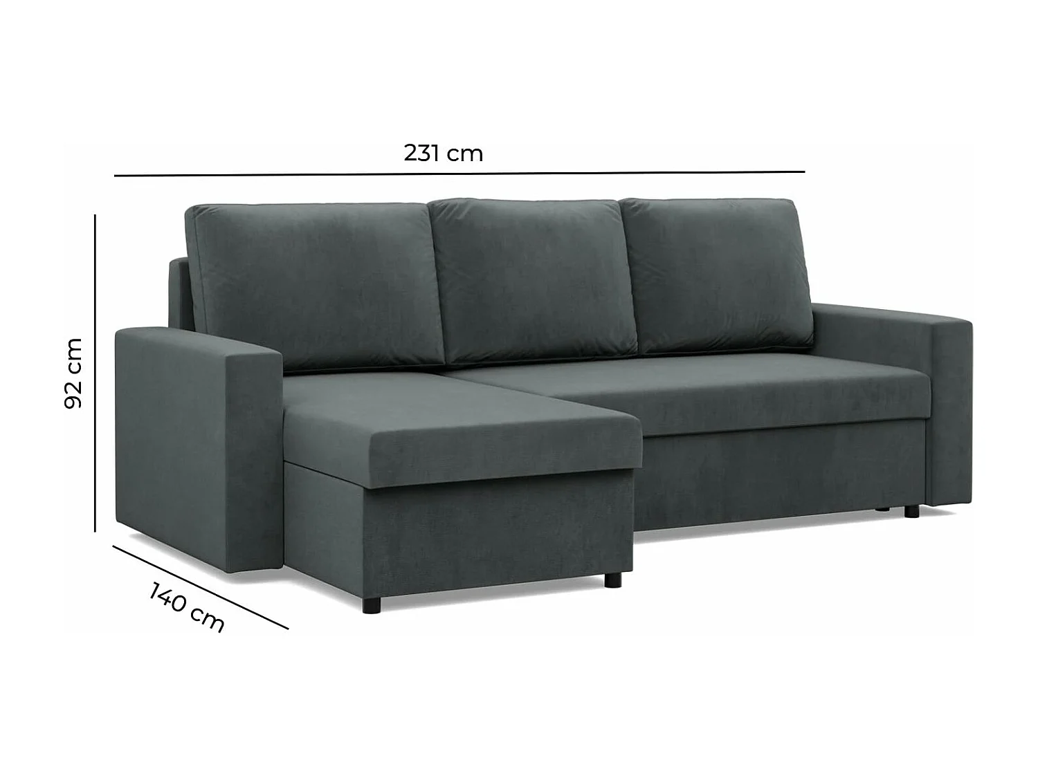 Canapé d'angle avec fonction couchage, Bonell, Bleu foncé