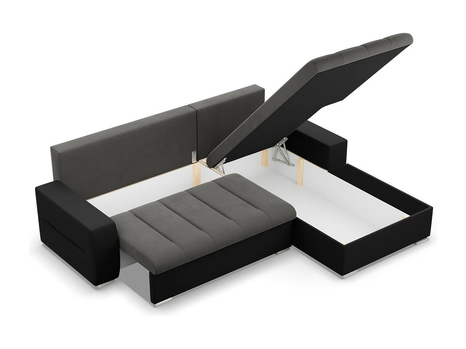 Narożnik prawy z funkcją spania, kolor ciemnoszary + czarny