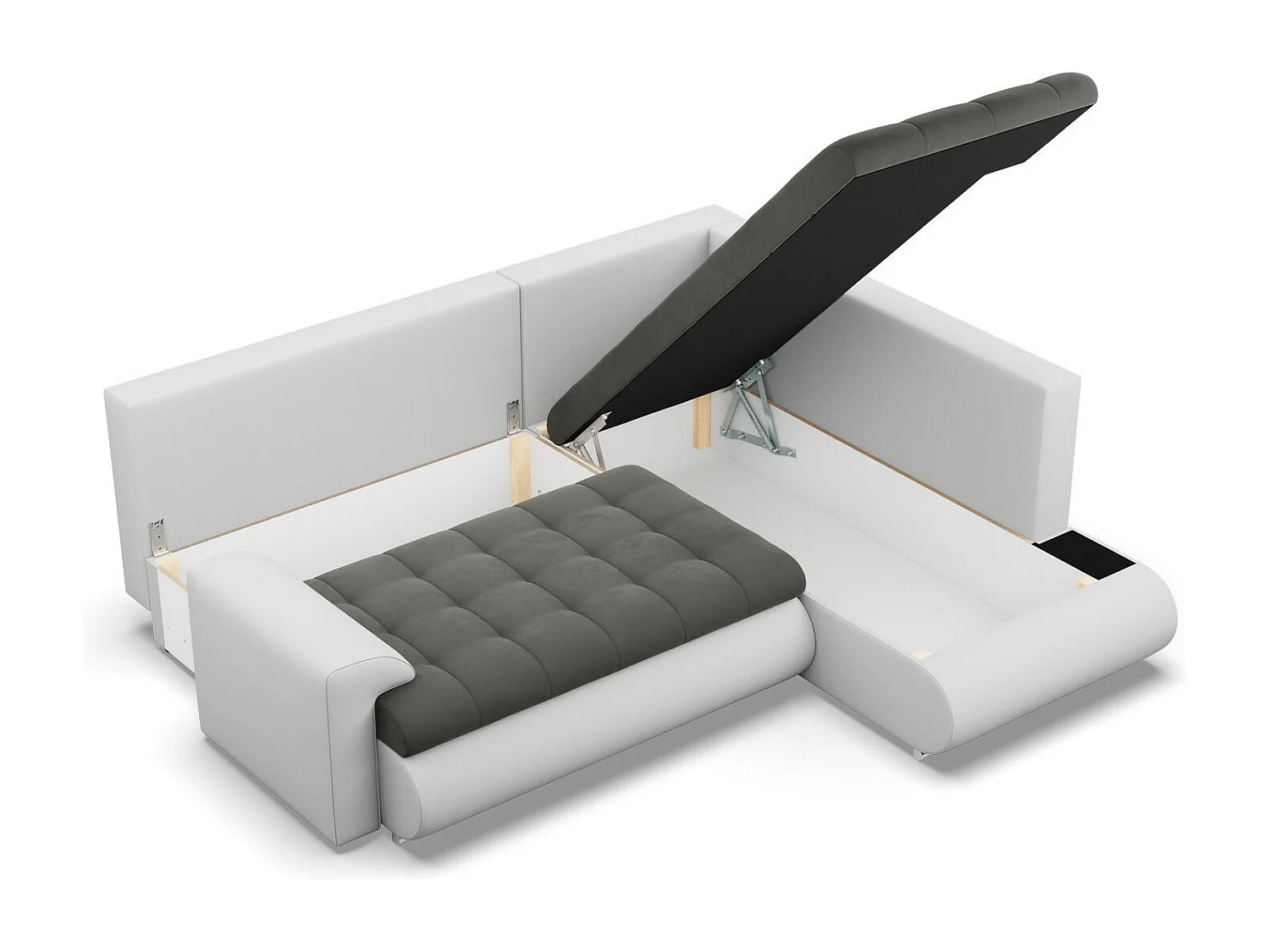 Narożnik prawy z funkcją spania, otomana, kolor ciemnoszary + szary