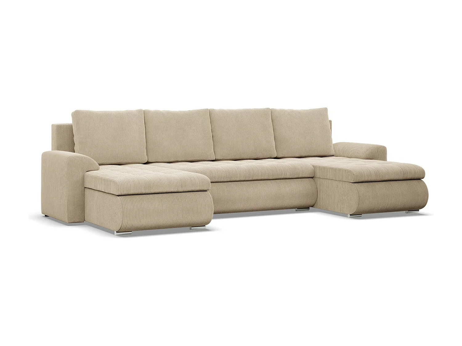 U-Sofa mit Schlaffunktion, 2 Chaiselongues, Cord - Beige