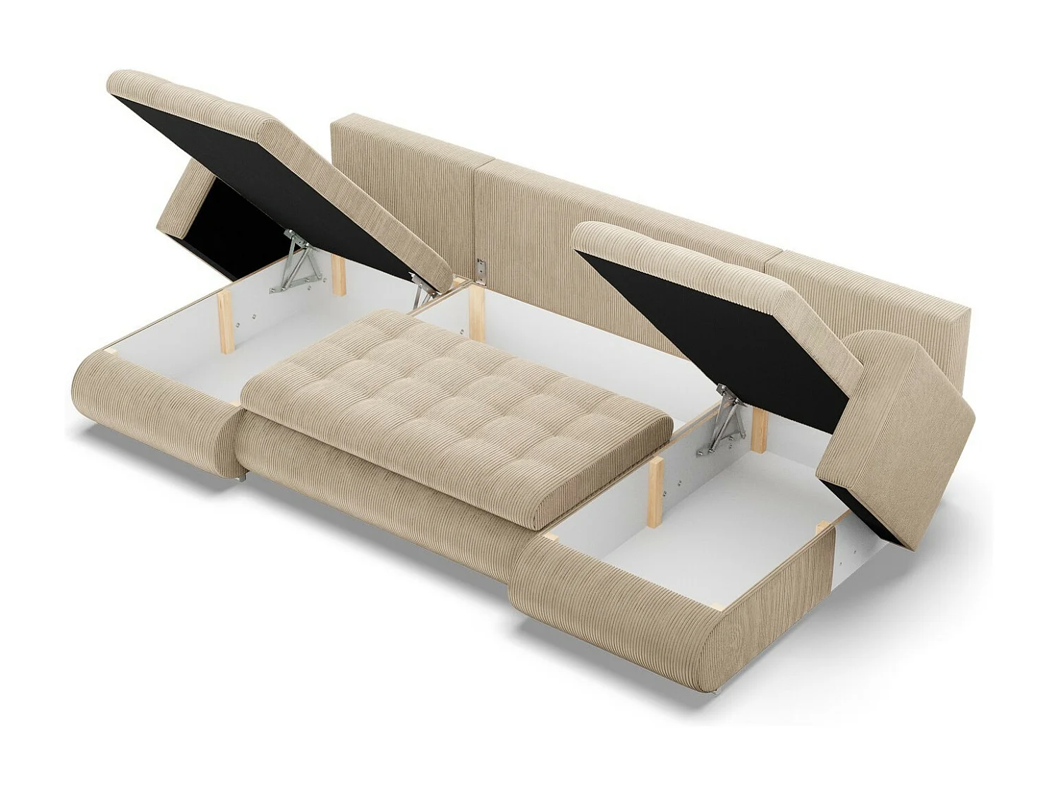 U-Sofa mit Schlaffunktion, 2 Chaiselongues, Cord - Beige