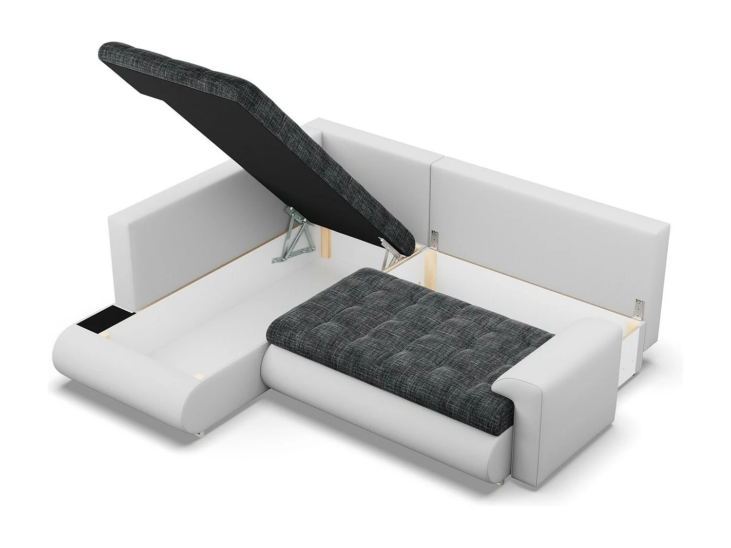 Narożnik lewy z funkcją spania, otomana, kolor czarny + szary