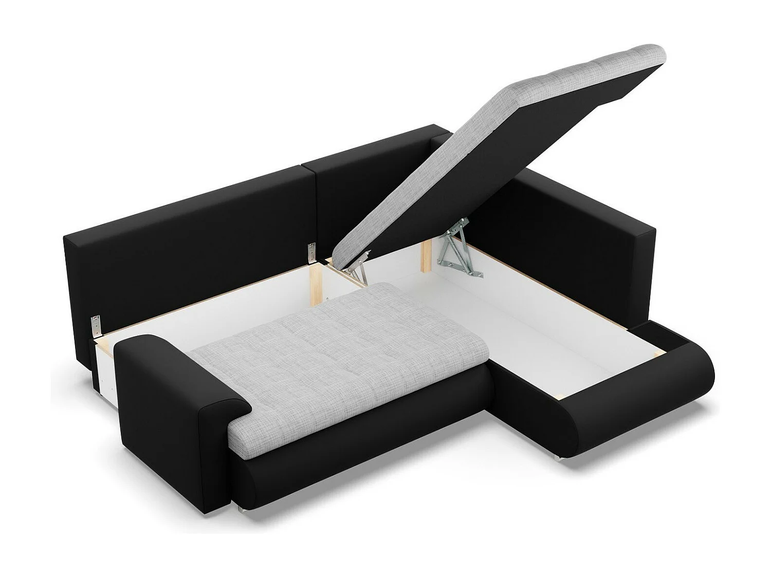 Narożnik prawy z funkcją spania, otomana, szary + czarny