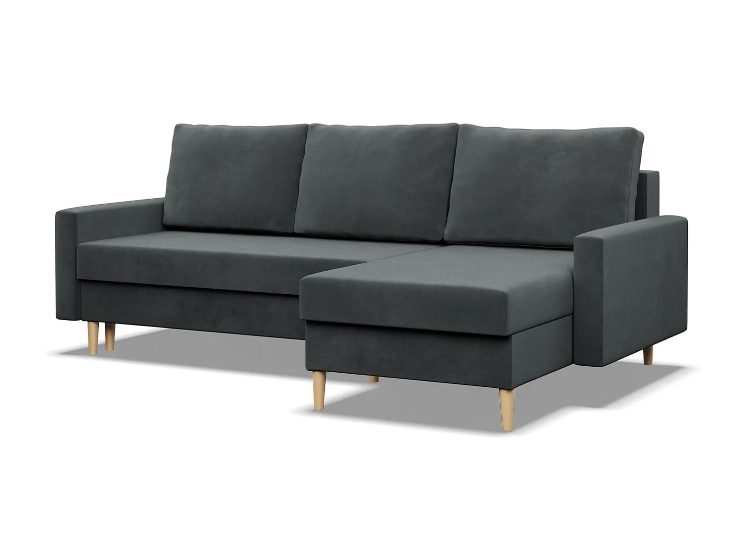 Canapé d'angle avec fonction couchage, Coussin réversible, Gris