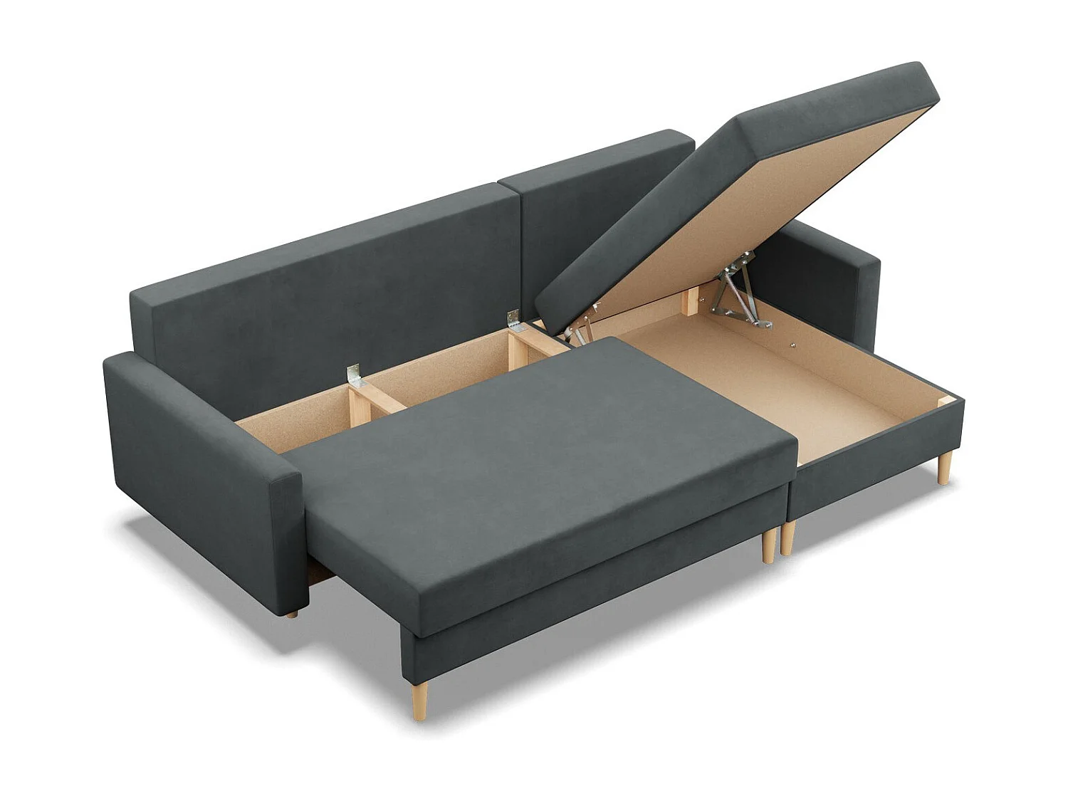 Canapé d'angle avec fonction couchage, Coussin réversible, Gris