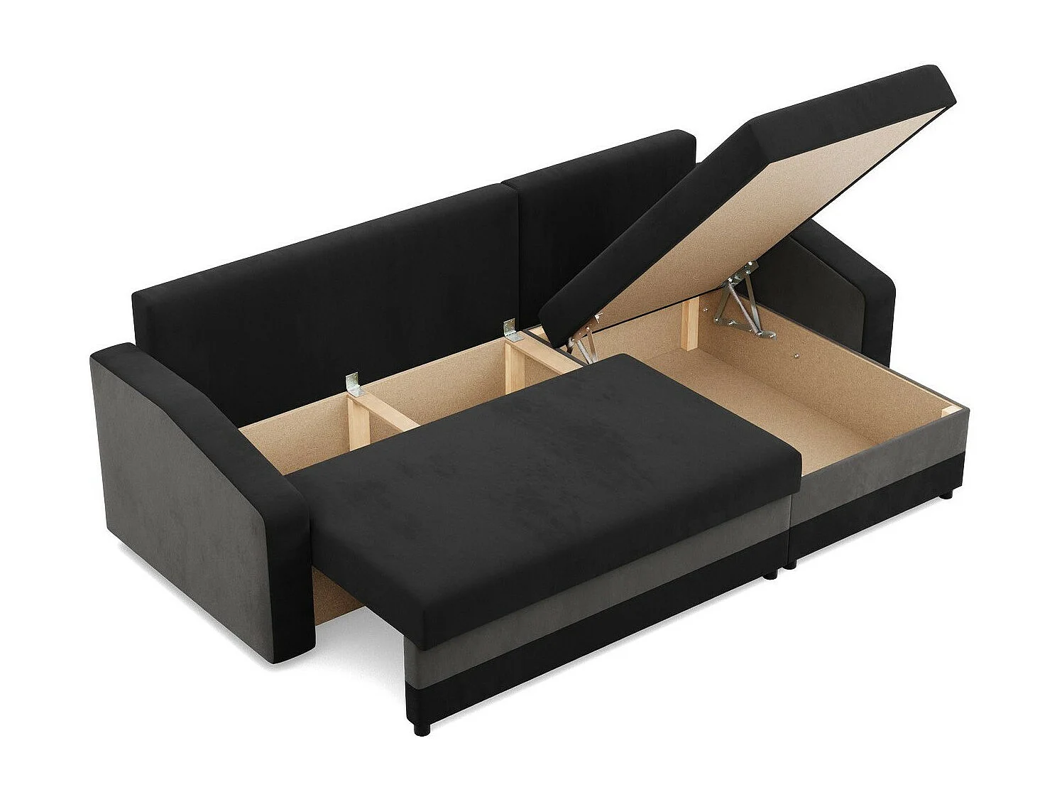 Canapé d'angle avec fonction couchage, Universelle Seite, Noir + Blanc