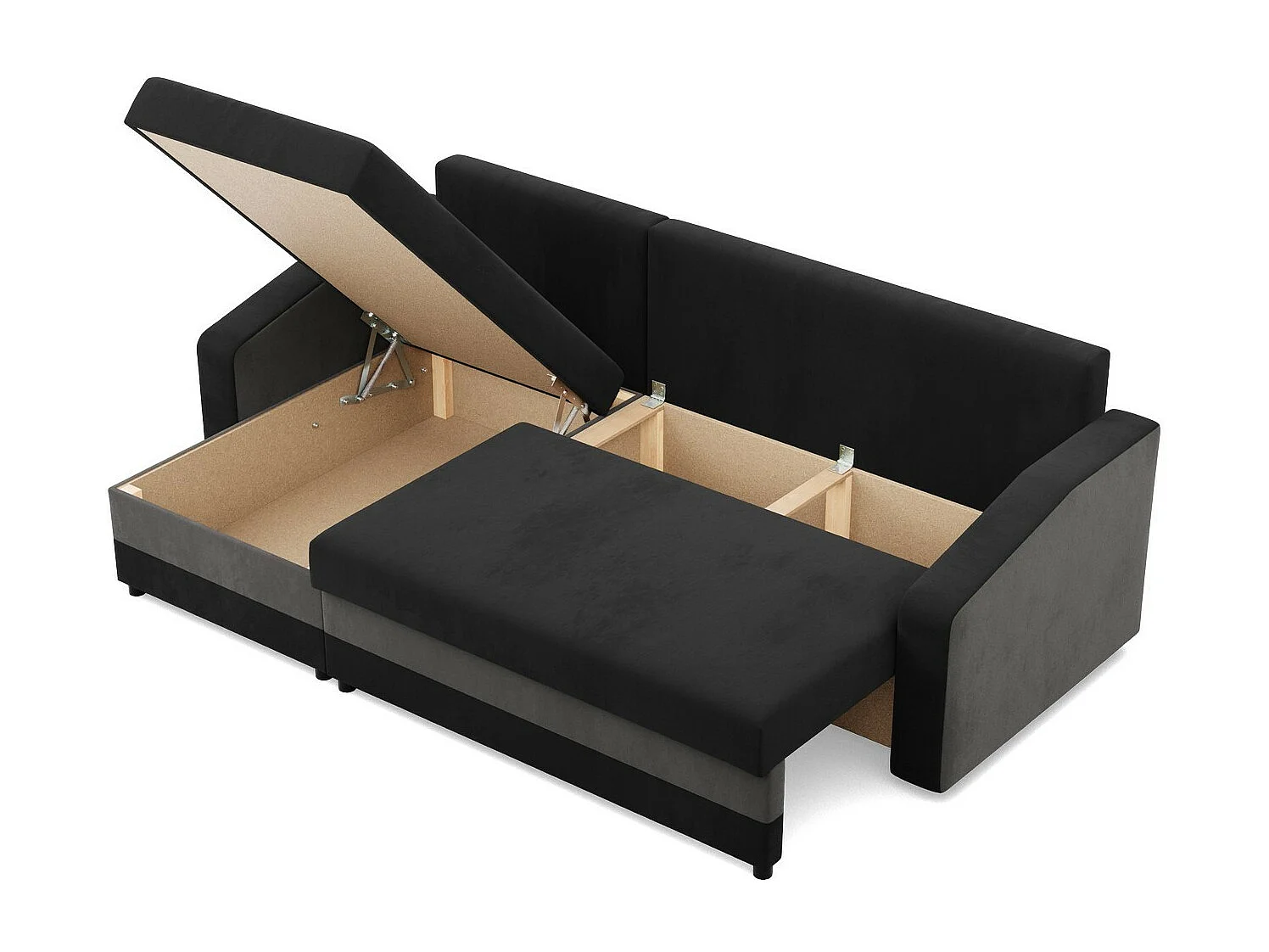 Canapé d'angle avec fonction couchage, Universelle Seite, Noir + Blanc