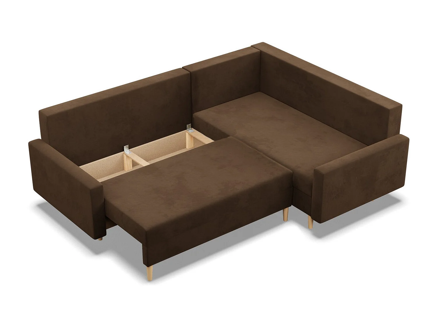 Narożnik prawy z funkcją spania, dwustronna poduszka, kolor brązowy