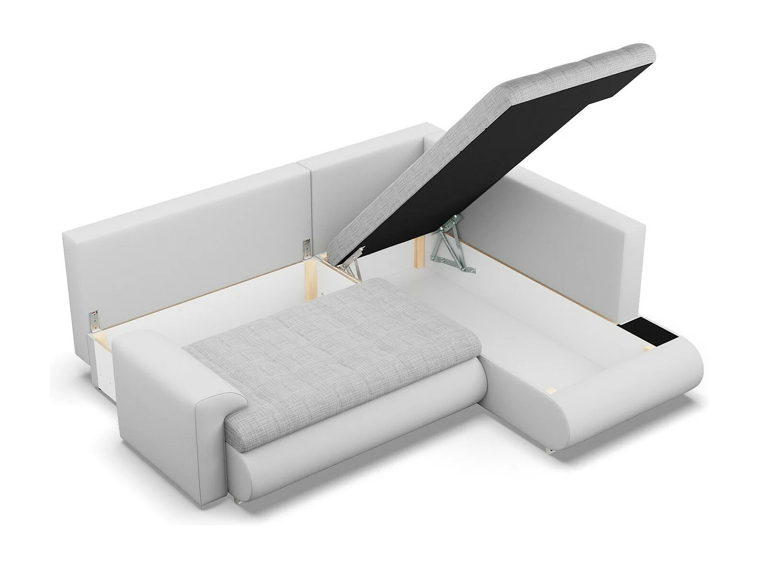 Droite Canapé d'angle avec fonction couchage, Ottoman,  Gris + Gris