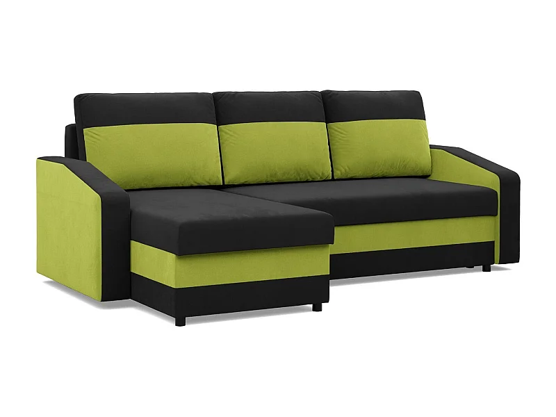 Ecksofa mit Schlaffunktion, Universelle Seite, Schwarz + Grün