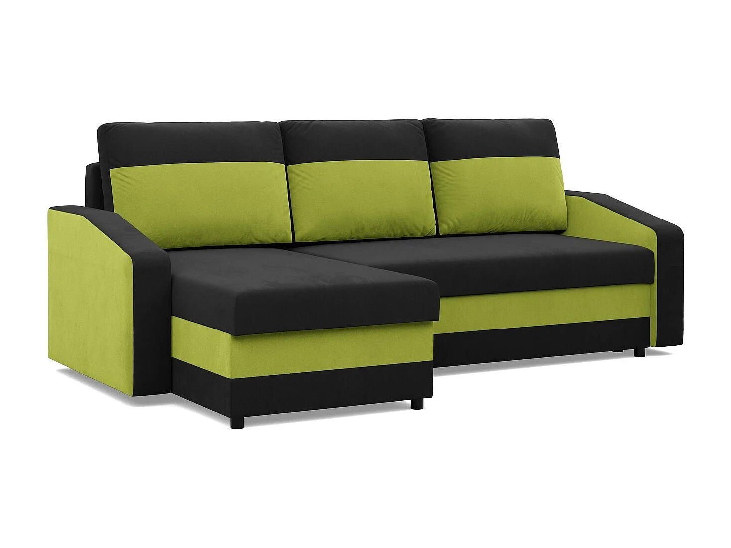 Ecksofa mit Schlaffunktion, Universelle Seite, Schwarz + Grün