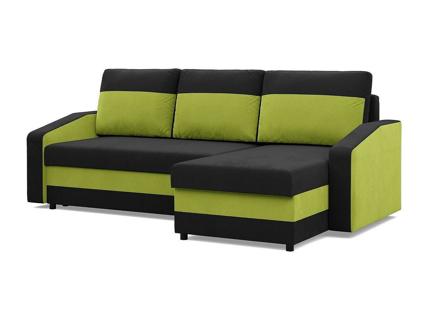 Ecksofa mit Schlaffunktion, Universelle Seite, Schwarz + Grün