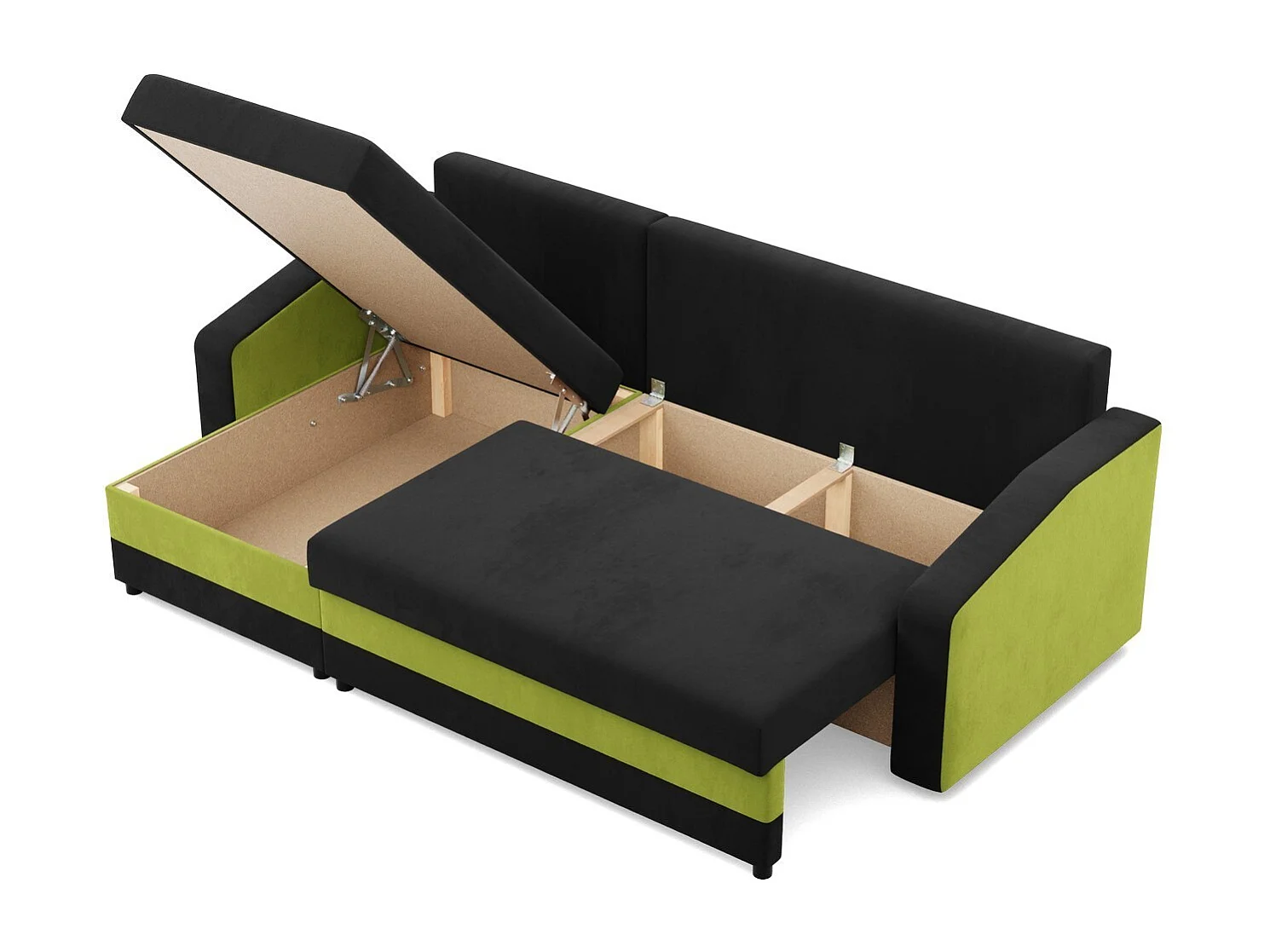 Ecksofa mit Schlaffunktion, Universelle Seite, Schwarz + Grün