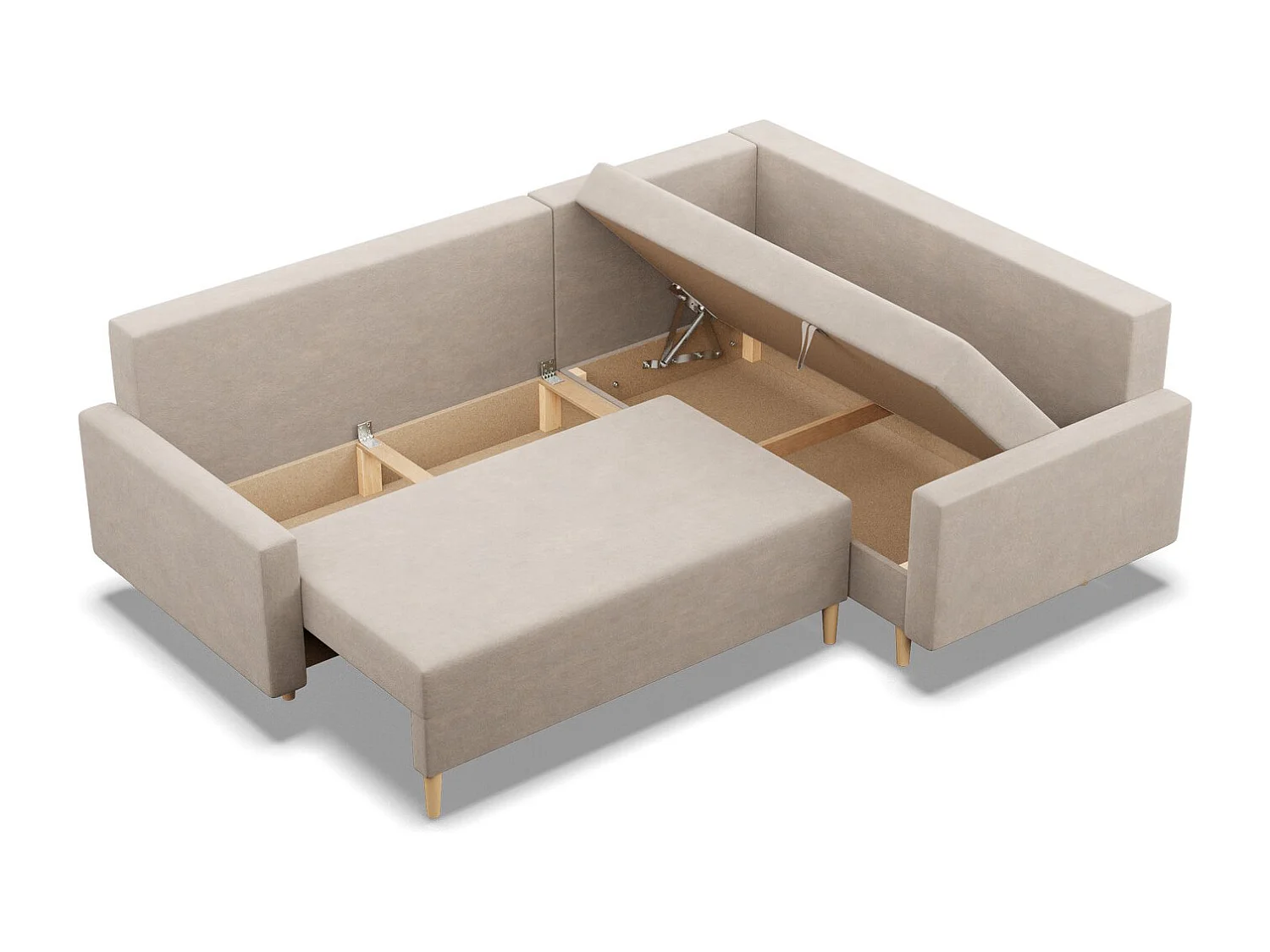 Rechts Ecksofa mit Schlaffunktion, Wendekissen, Beige