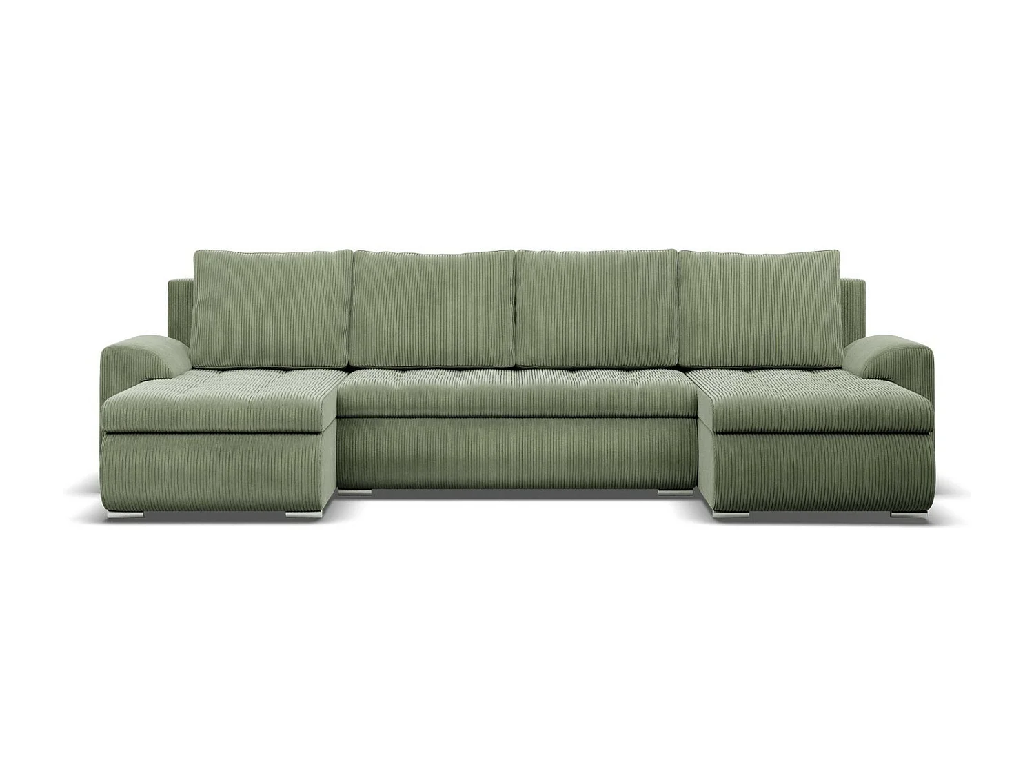 Canapé d'angle en U avec fonction sommeil, 2 méridiennes, Cord - Vert