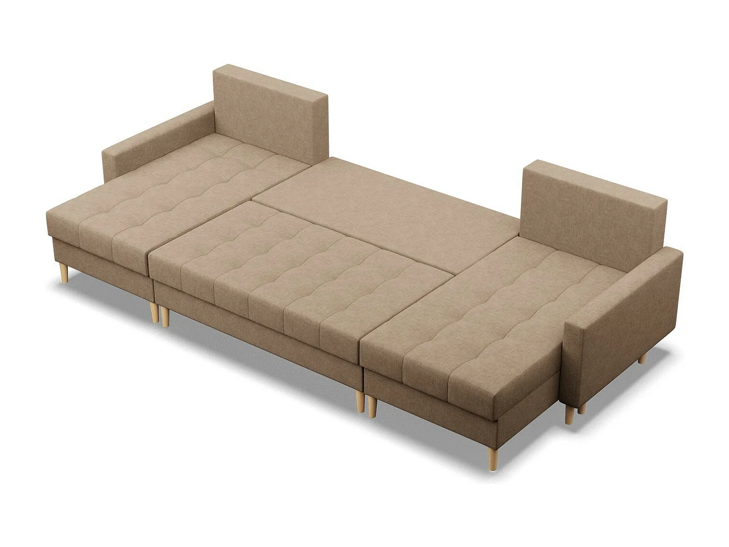 U-Sofa mit Schlaffunktion, 2 Chaiselongues, Braun