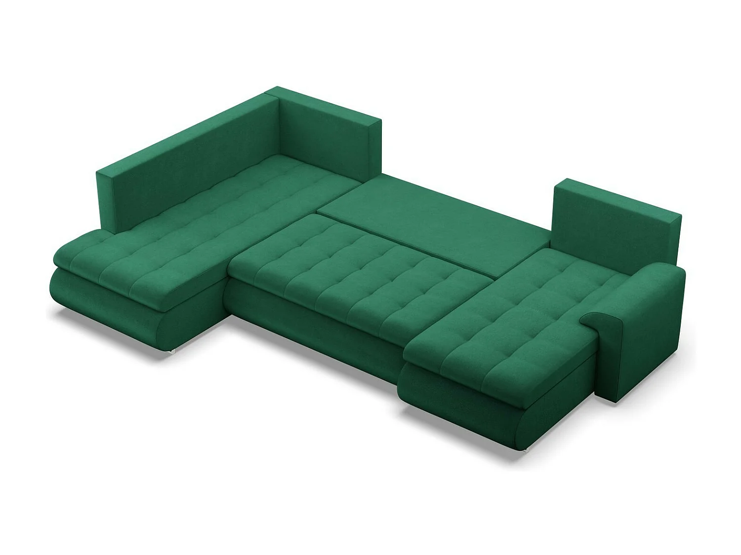 Sofa U z funkcją spania, otomana, zielona