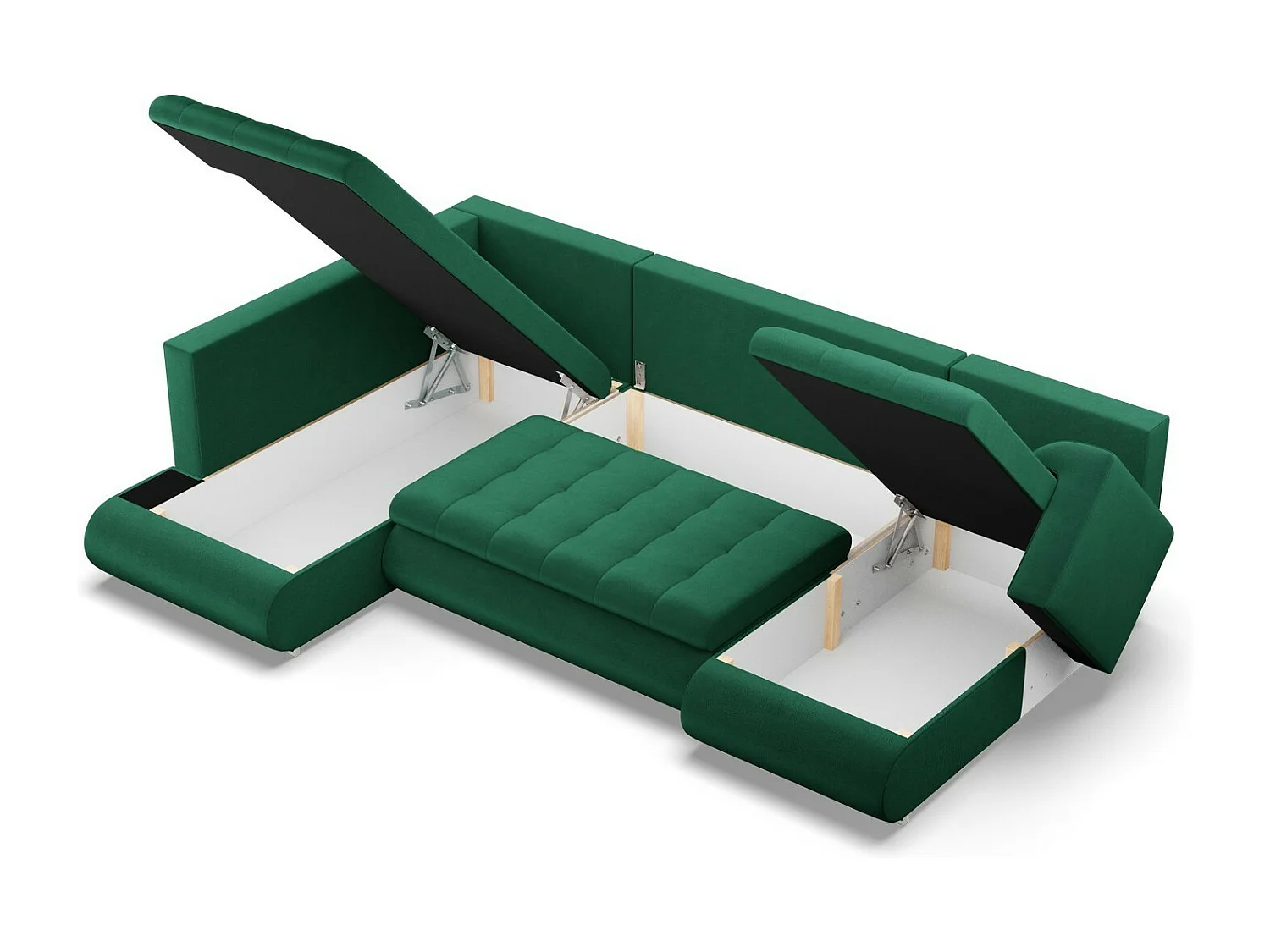 Sofa U z funkcją spania, otomana, zielona