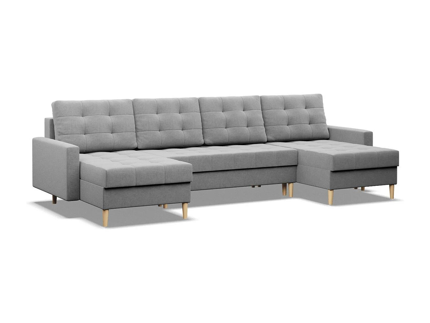 Canapé d'angle en U avec fonction sommeil, 2 méridiennes, Gris