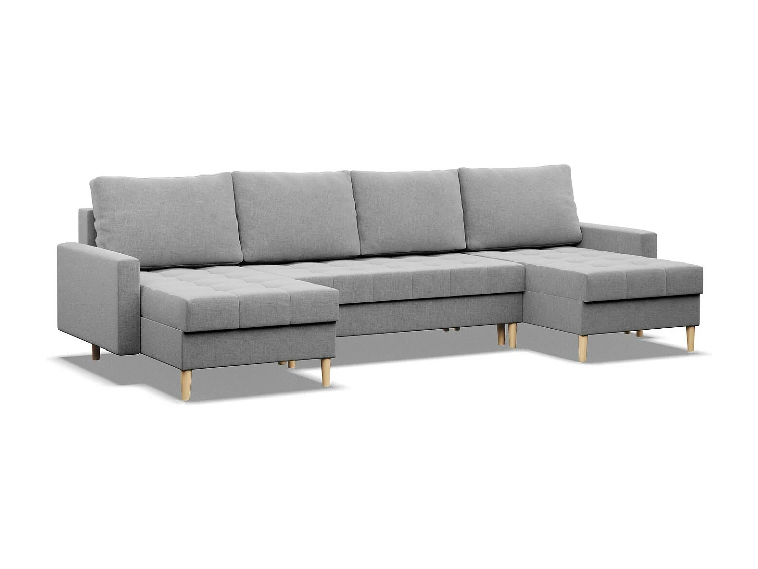 Canapé d'angle en U avec fonction sommeil, 2 méridiennes, Gris