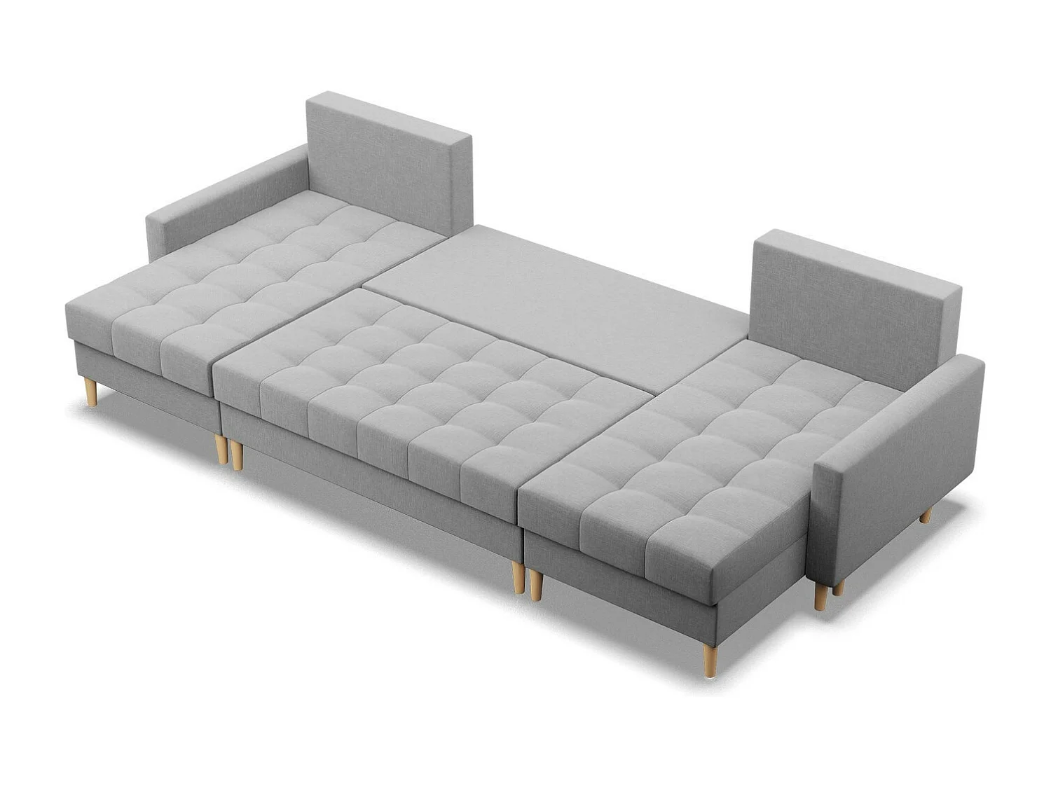 Canapé d'angle en U avec fonction sommeil, 2 méridiennes, Gris