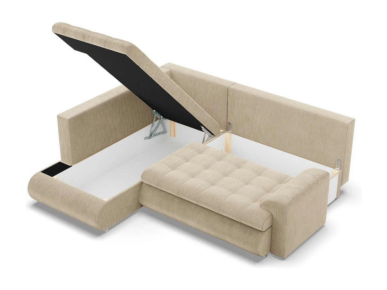 Gauche Canapé d'angle avec fonction couchage, Ottoman, Corde - Beige