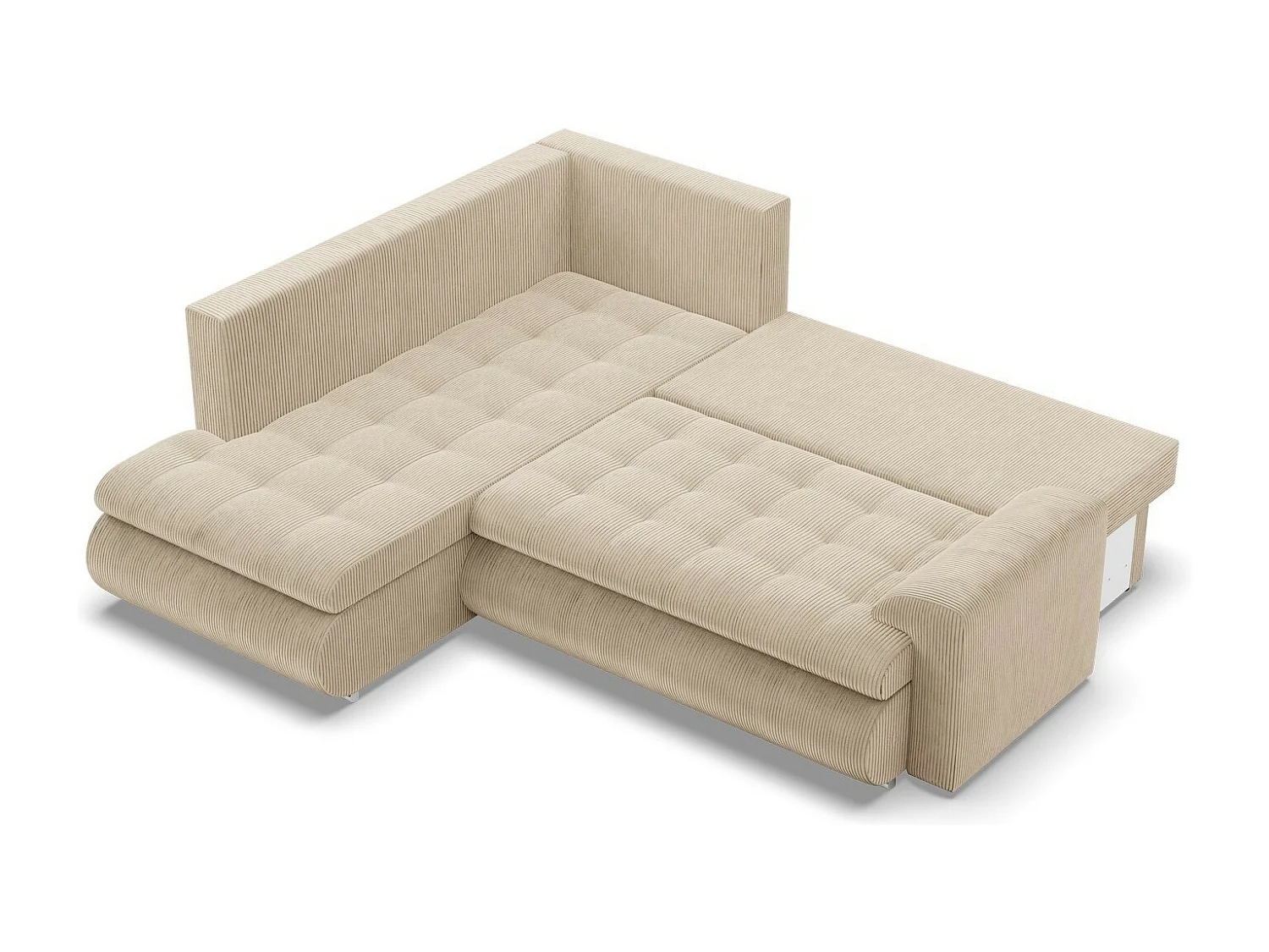 Gauche Canapé d'angle avec fonction couchage, Ottoman, Corde - Beige