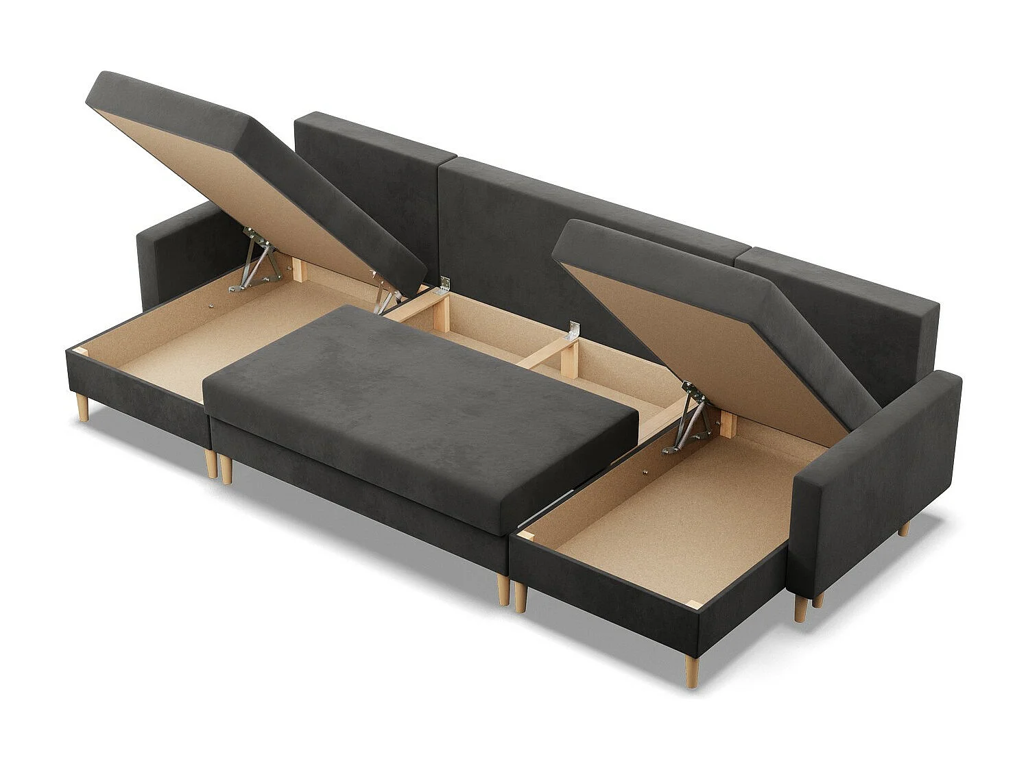 Duży narożnik w kształcie litery U z funkcją spania, z dwustronną poduszką, kolor jasnoszary