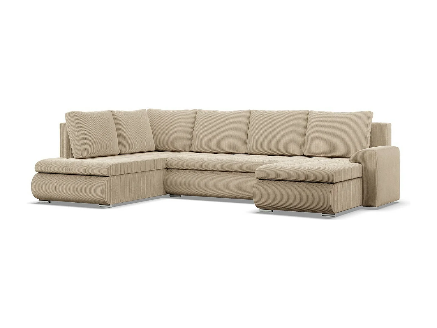 Sofa U z funkcją spania, otomana, sztruks - beż