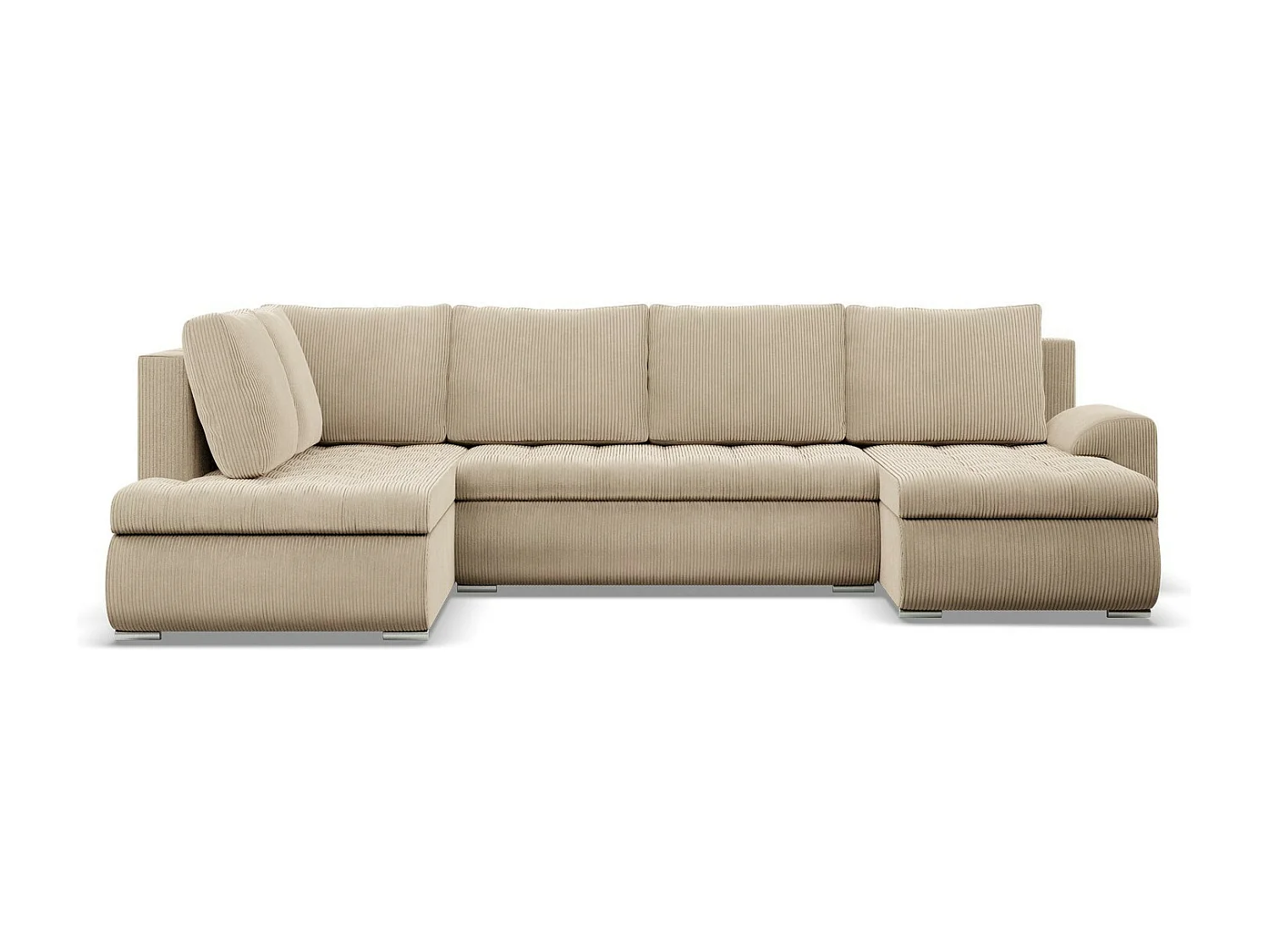 Sofa U z funkcją spania, otomana, sztruks - beż