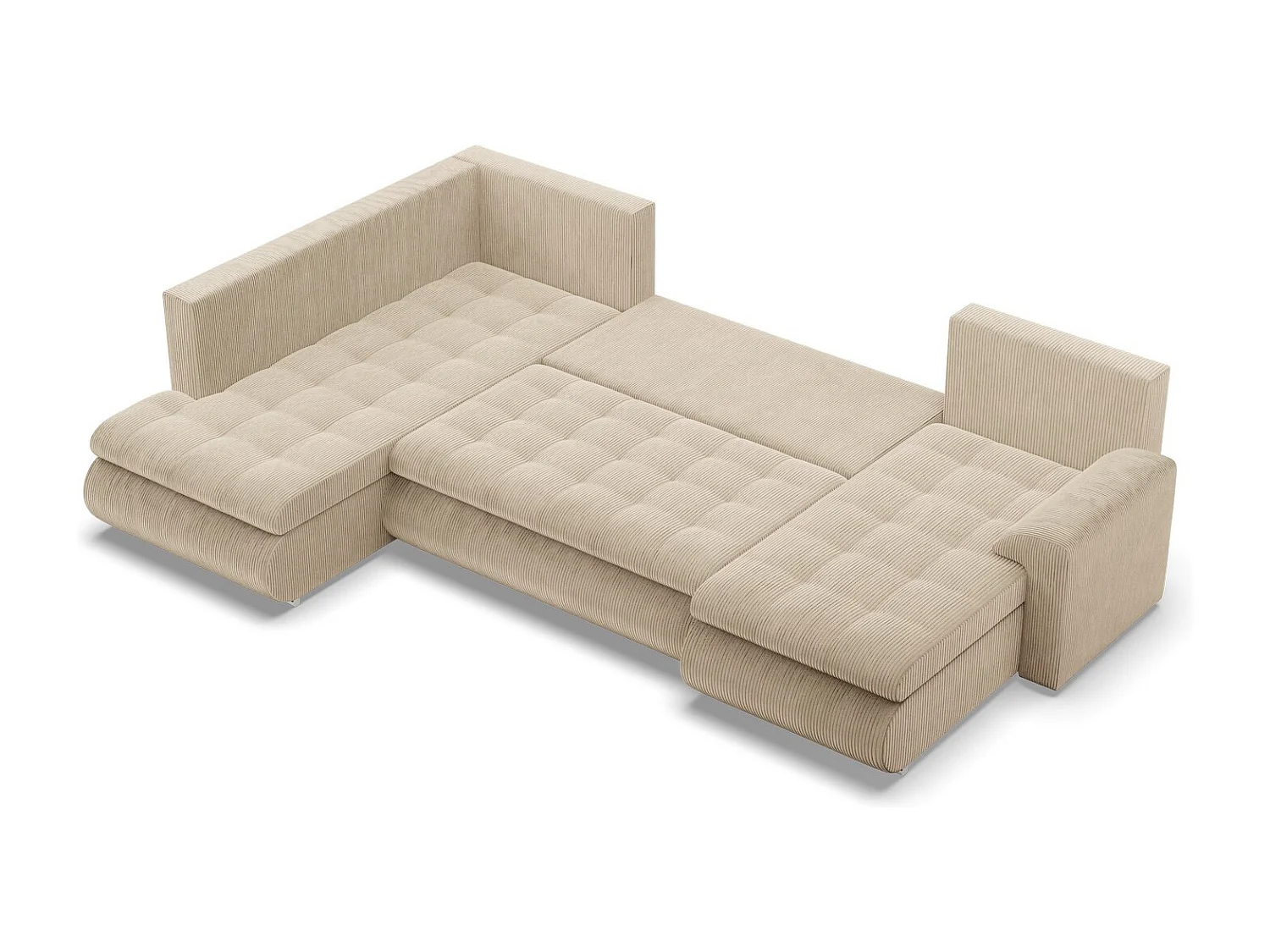 Sofa U z funkcją spania, otomana, sztruks - beż