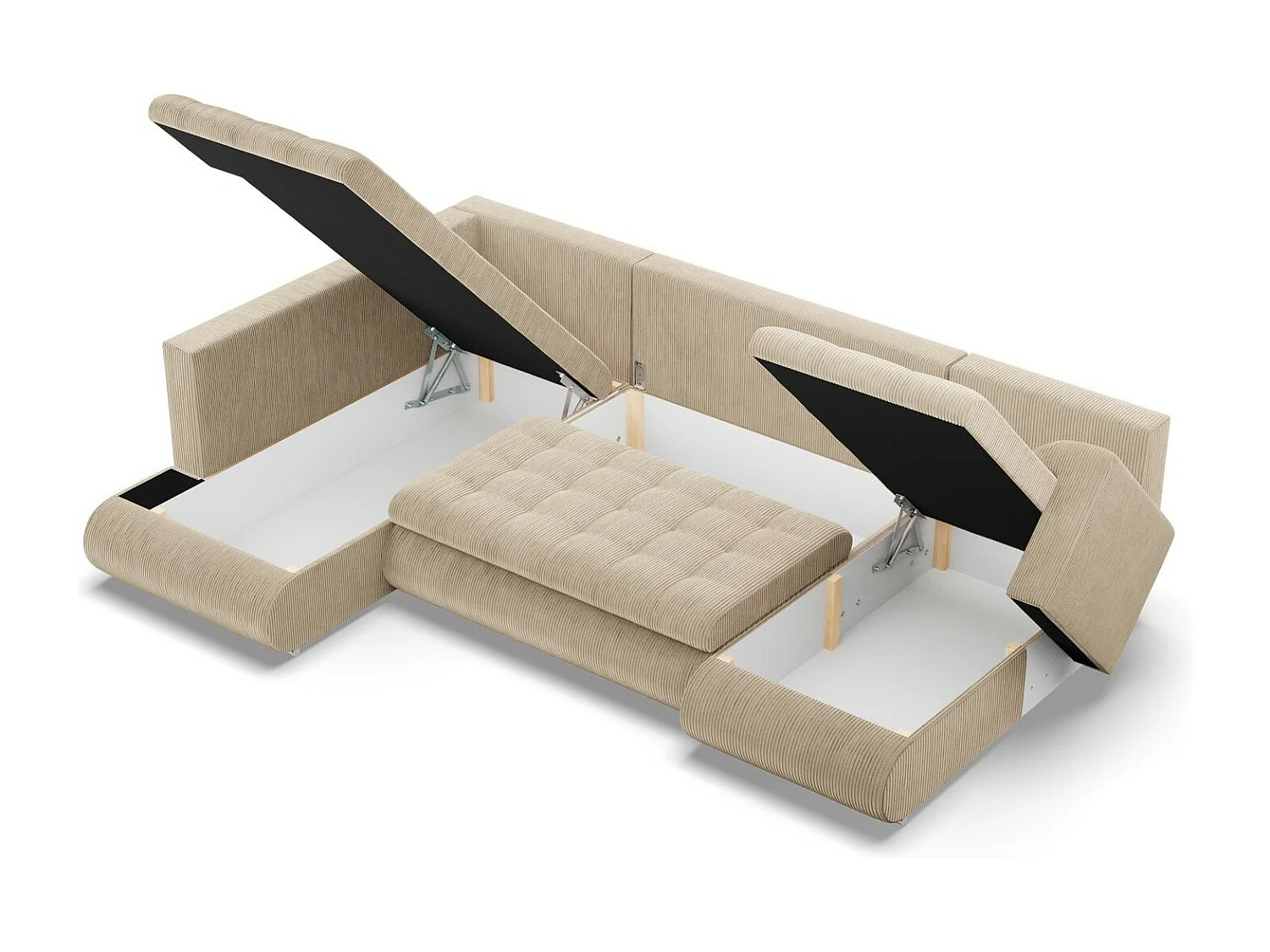 Sofa U z funkcją spania, otomana, sztruks - beż