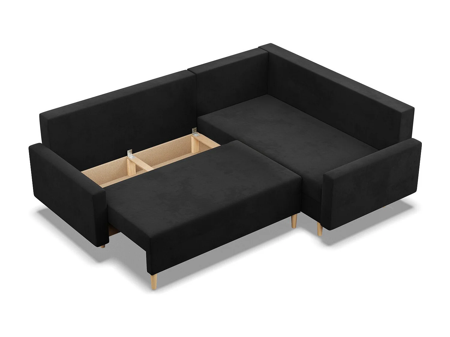 Droite Canapé d'angle avec fonction couchage, Coussin réversible, Noir