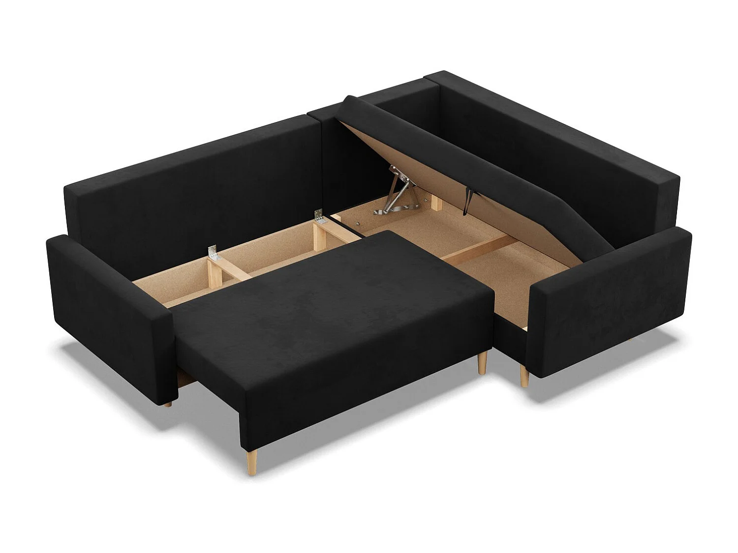 Droite Canapé d'angle avec fonction couchage, Coussin réversible, Noir