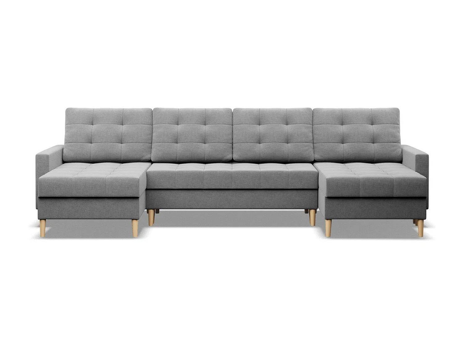 Canapé d'angle en U avec fonction sommeil, 2 méridiennes, Gris