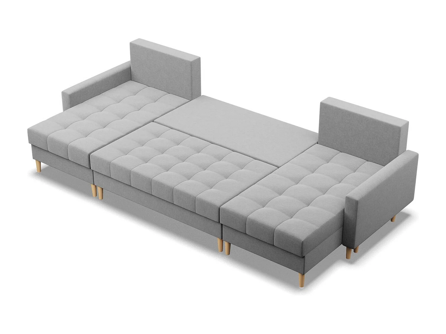 Canapé d'angle en U avec fonction sommeil, 2 méridiennes, Gris