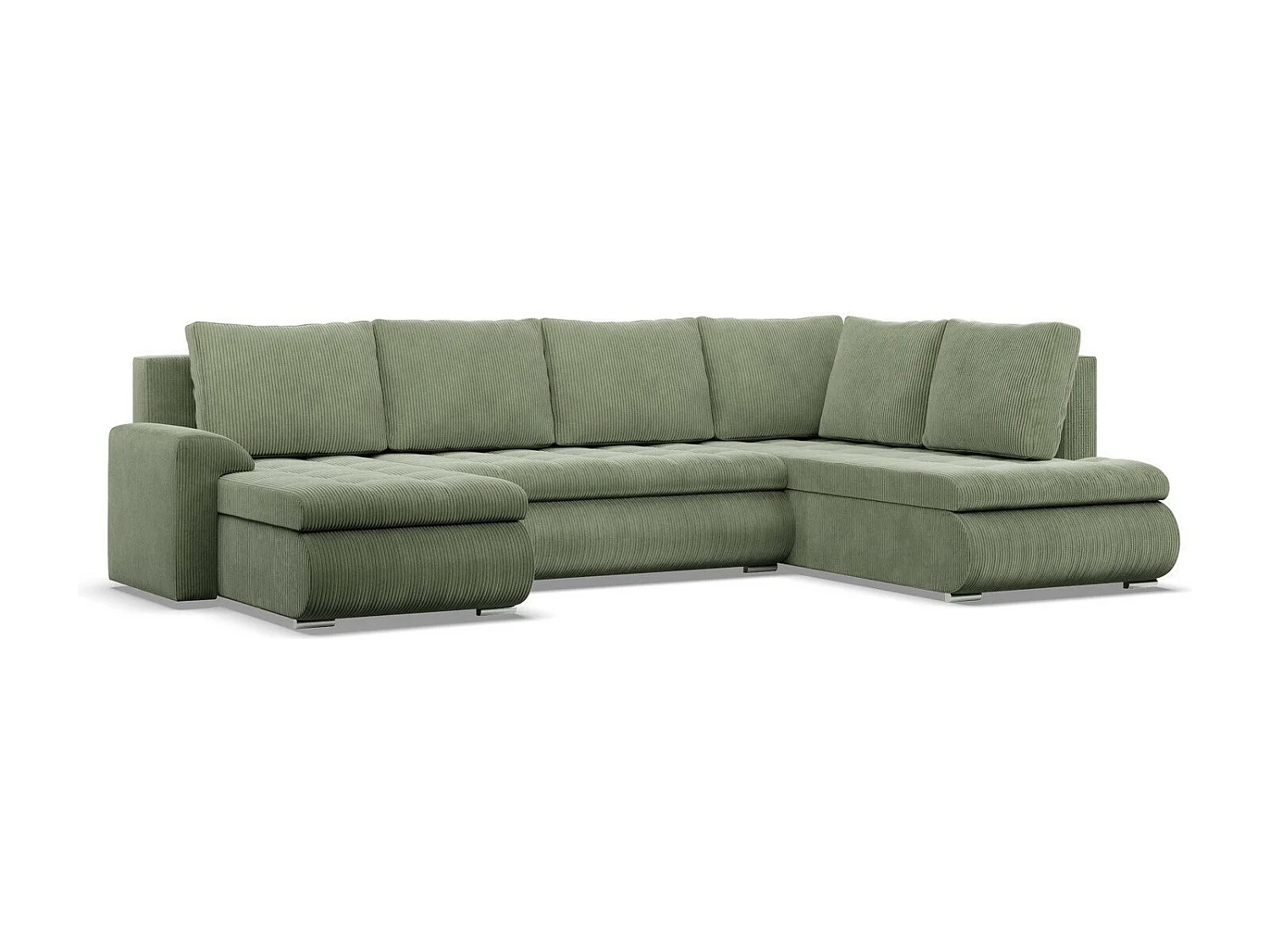 Canapé d'angle en U avec fonction sommeil, Ottoman, Cord - Vert