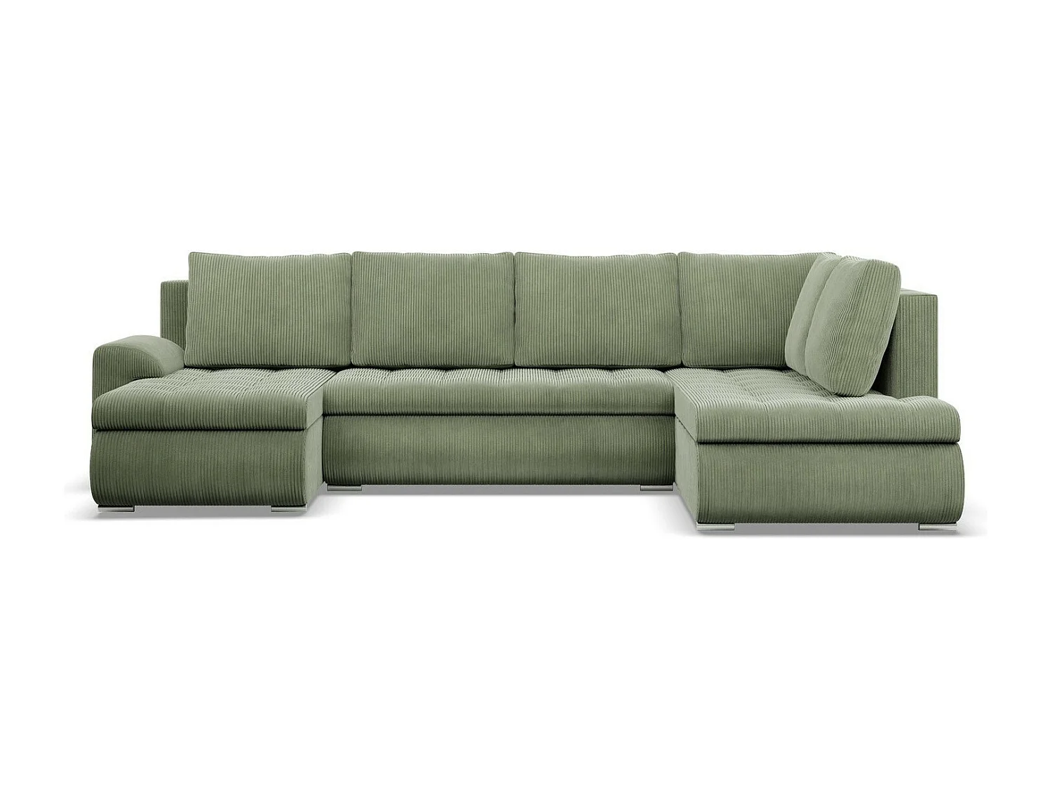 Canapé d'angle en U avec fonction sommeil, Ottoman, Cord - Vert