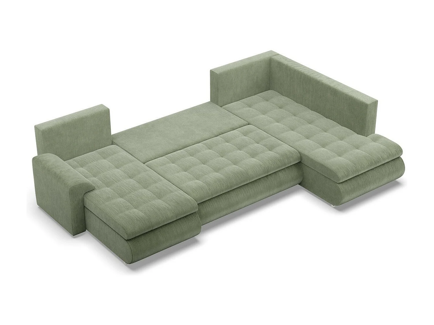 Canapé d'angle en U avec fonction sommeil, Ottoman, Cord - Vert