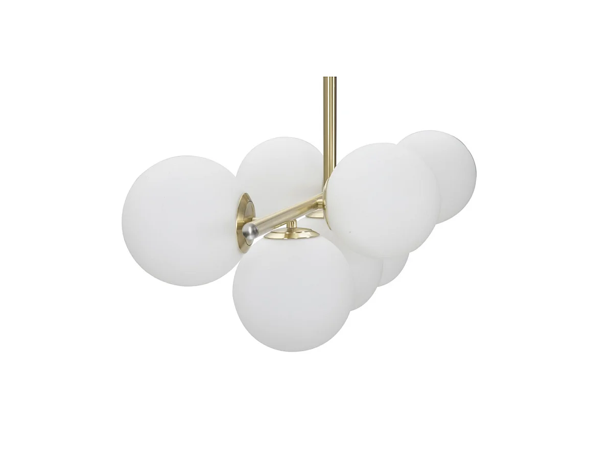 Lustre Glamoroso de 7 Lâmpadas - Luminária de Teto E14 em Metal Dourado e Esferas de Vidro Branco 81x30x74 cm - Design Glamoroso