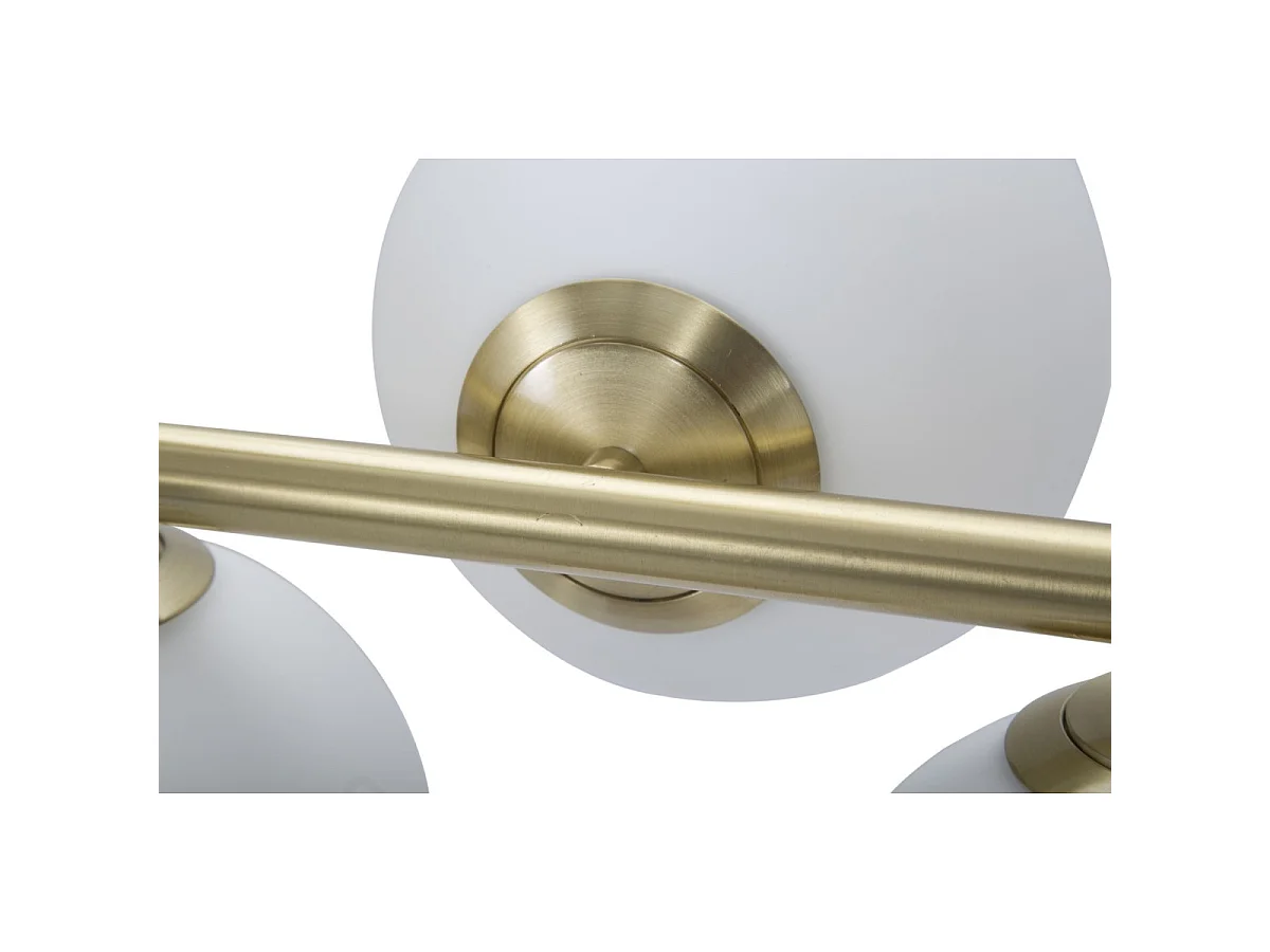 Lustre Glamoroso de 7 Lâmpadas - Luminária de Teto E14 em Metal Dourado e Esferas de Vidro Branco 81x30x74 cm - Design Glamoroso