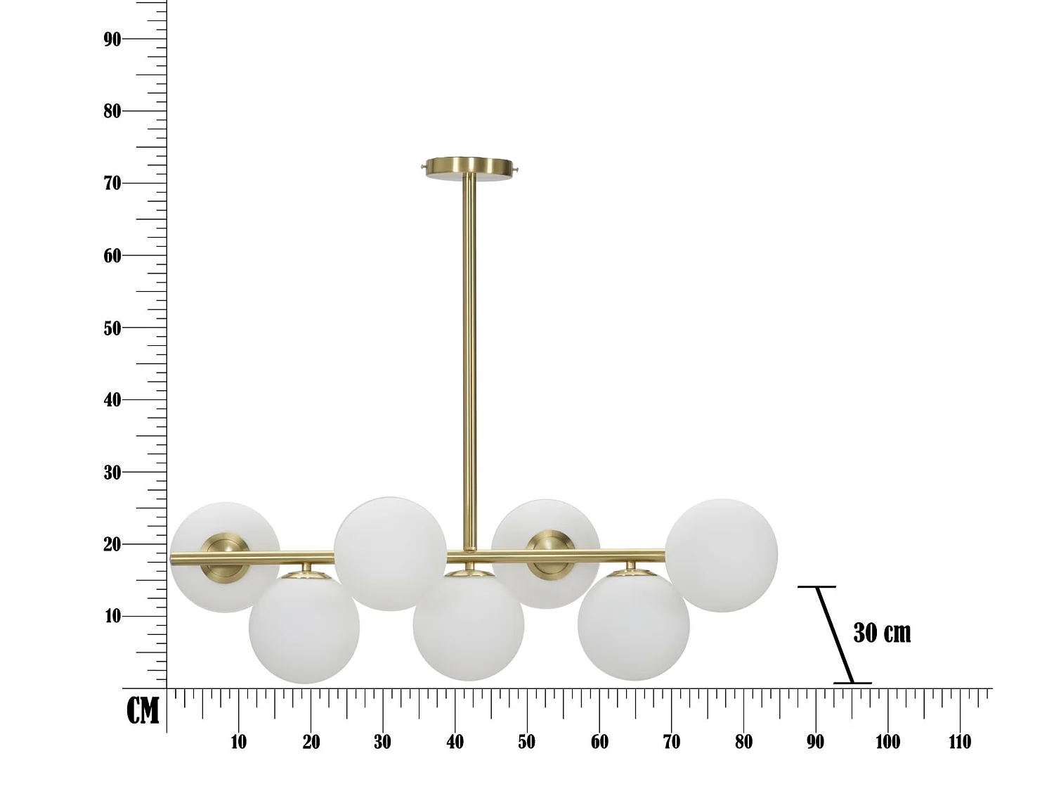 Lustre Glamoroso de 7 Lâmpadas - Luminária de Teto E14 em Metal Dourado e Esferas de Vidro Branco 81x30x74 cm - Design Glamoroso
