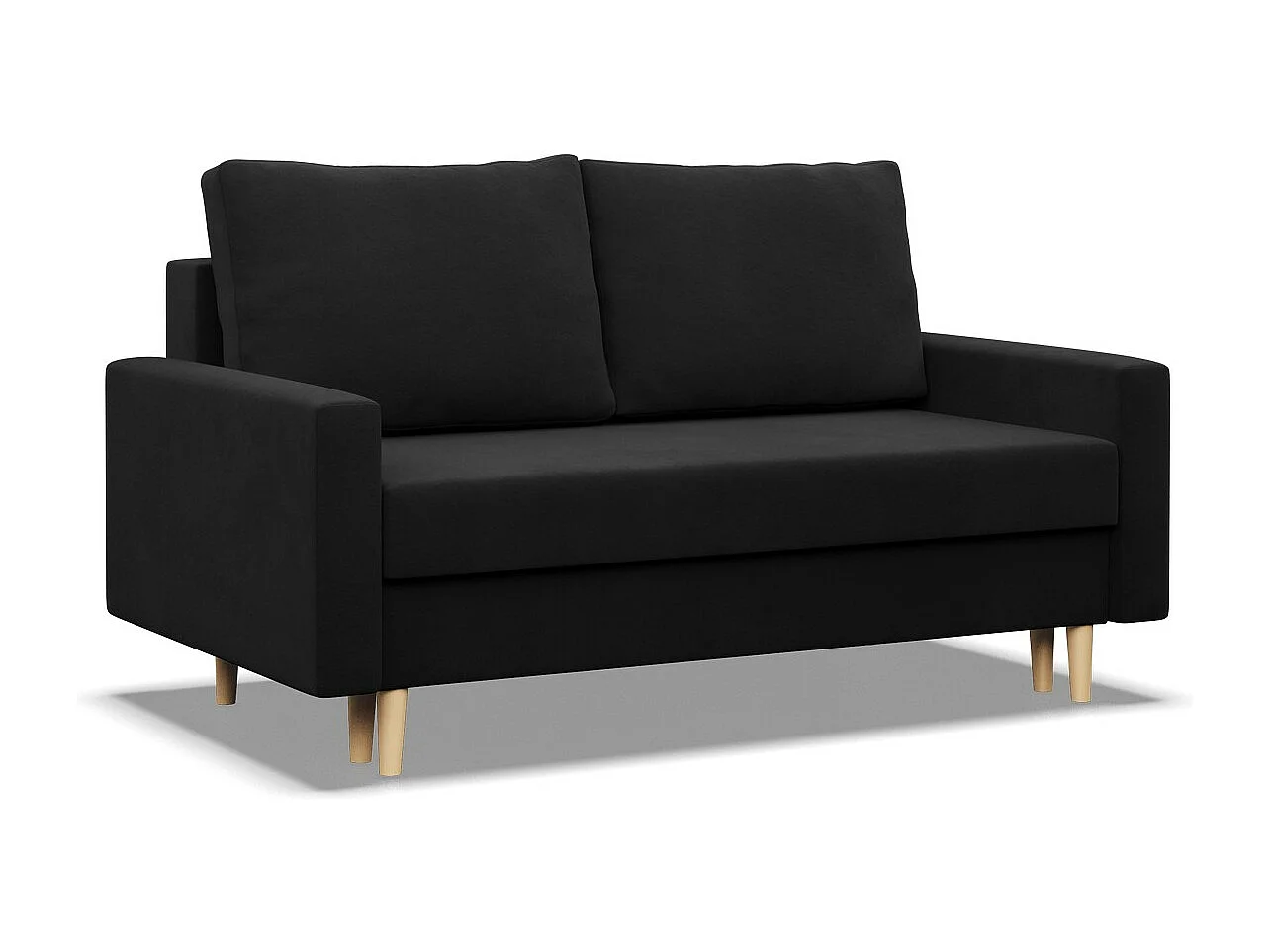 Canapé 2 places avec fonction sommeil, Coussin réversible, Noir