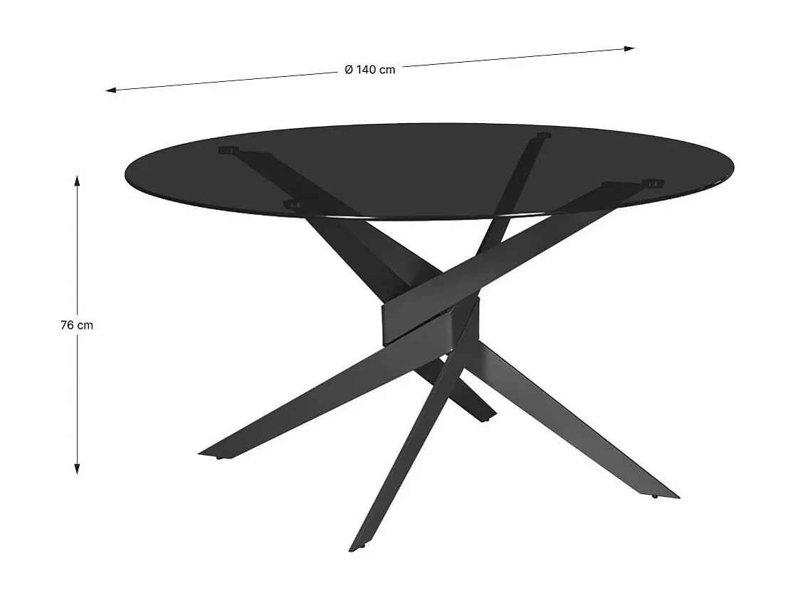 Dravon - Table à manger 6 personnes en verre trempé et métal - Noir