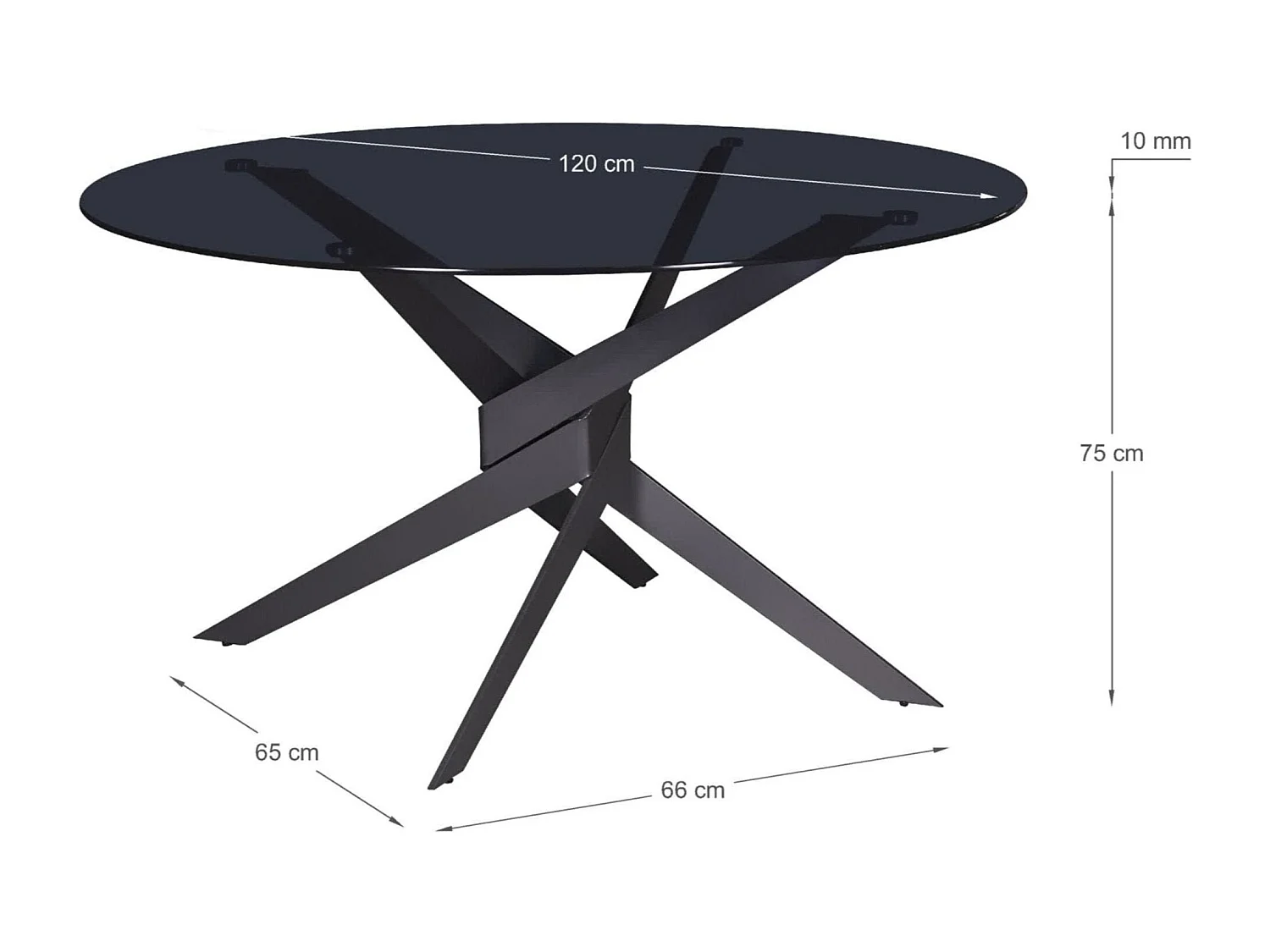 Runder grauer Glastisch für 4 Personen 120x76 cm