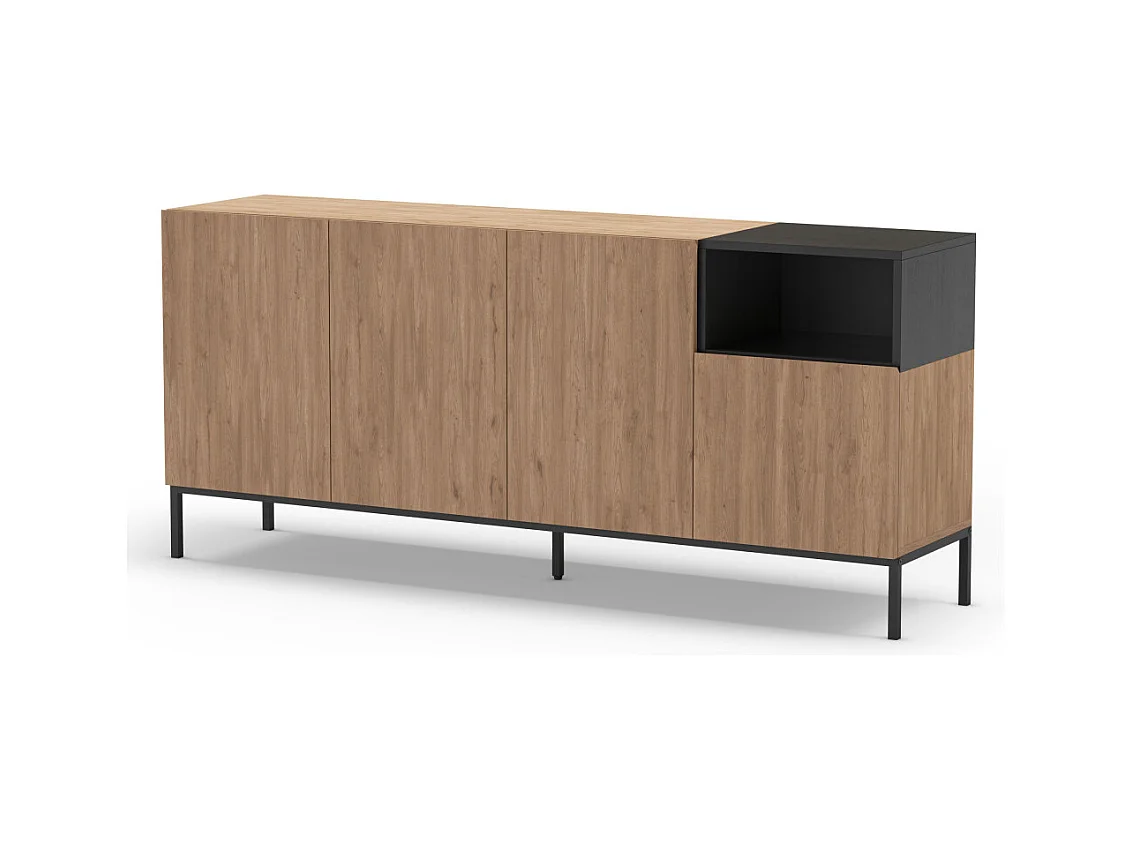 Austin - Buffet 4 portes en bois et métal L180cm - Bois clair