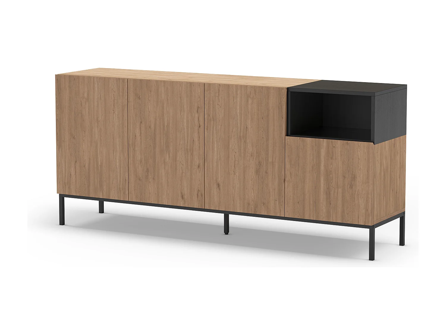 Austin - Buffet 4 portes en bois et métal L180cm - Bois clair